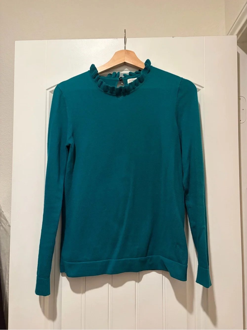 J. Crew Teal Ruffle Neck Sweater